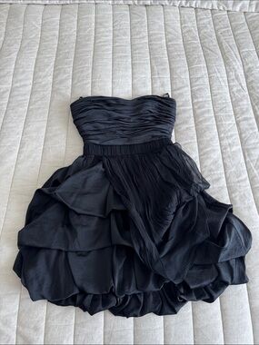 bebe Black Strapless Ruffled Dress